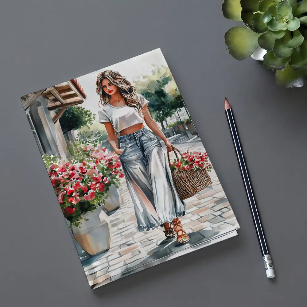 Fashion Woman Walking Street Watercolor Art – Notebooks