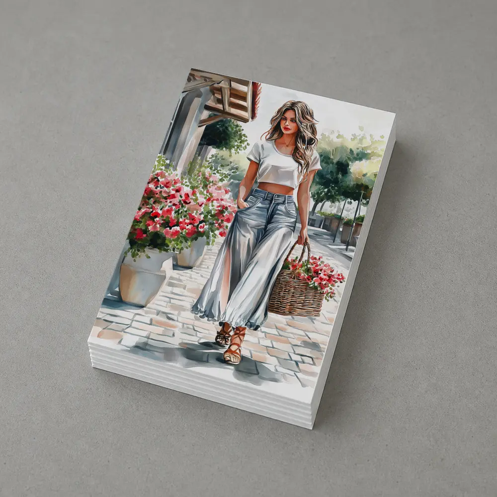 Fashion Woman Walking Street Watercolor Art – Postcards