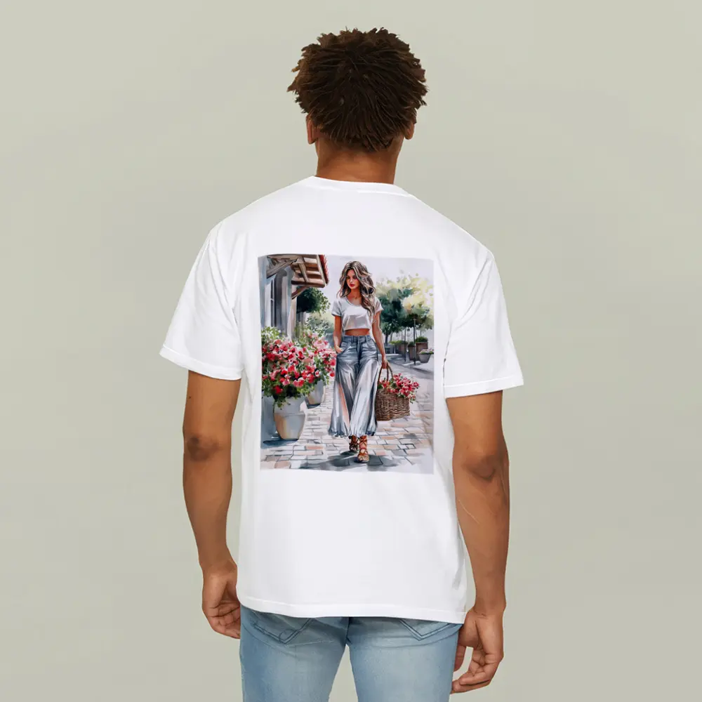Fashion Woman Walking Street Watercolor Art – T-Shirts
