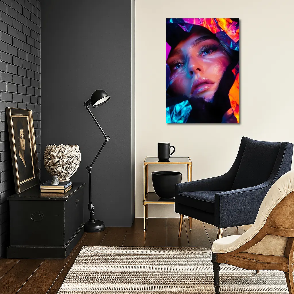 Neon Holographic Woman Portrait Bold Colors – Wall Art