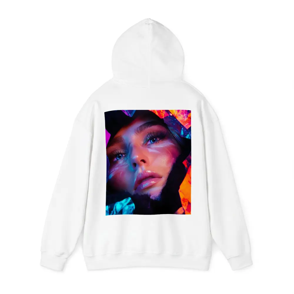 Neon Holographic Woman Portrait Bold Colors – Hoodies