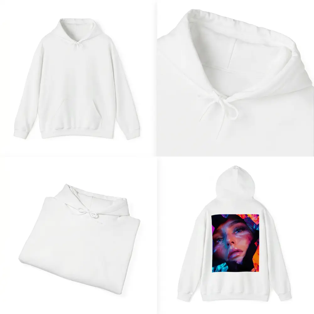 Neon Holographic Woman Portrait Bold Colors – Hoodies