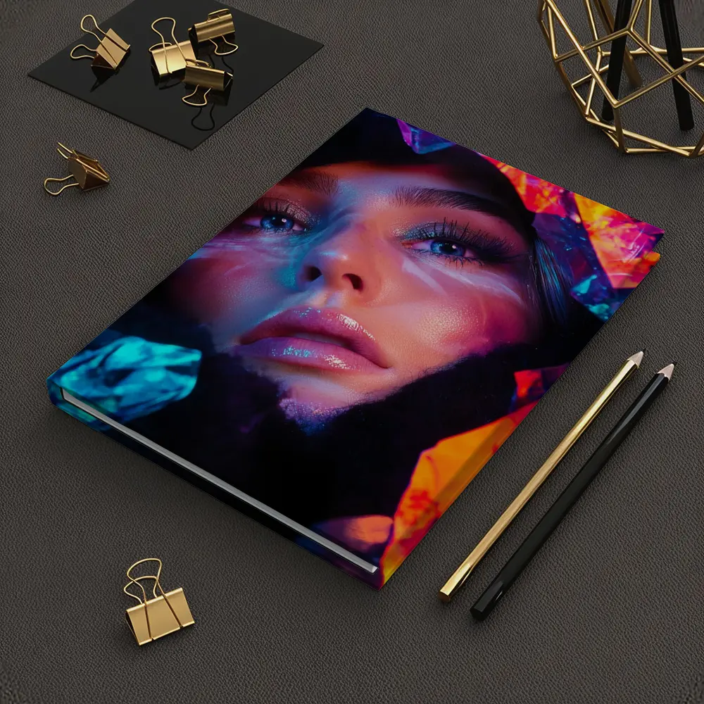 Neon Holographic Woman Portrait Bold Colors – Notebooks