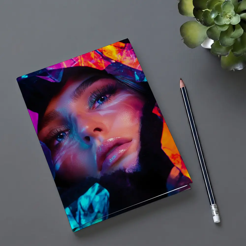 Neon Holographic Woman Portrait Bold Colors – Notebooks