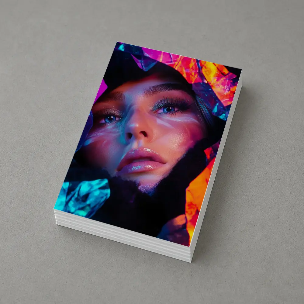 Neon Holographic Woman Portrait Bold Colors – Postcards