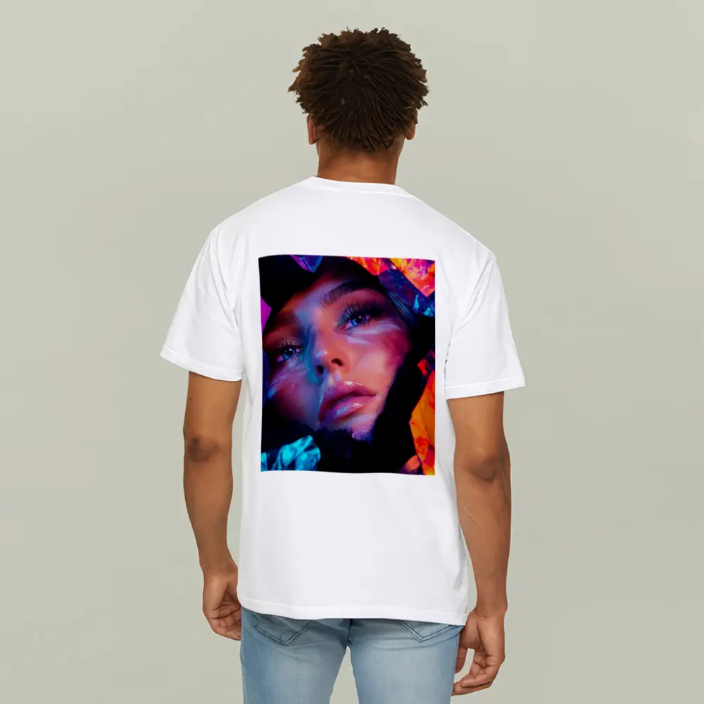 Neon Holographic Woman Portrait Bold Colors – T-Shirts