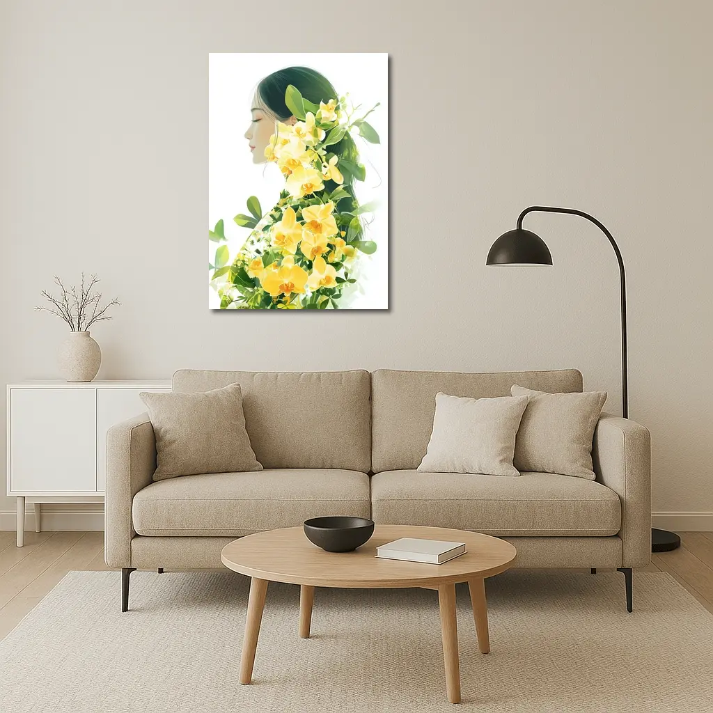 Woman Silhouette Double Exposure Yellow Orchids – Wall Art