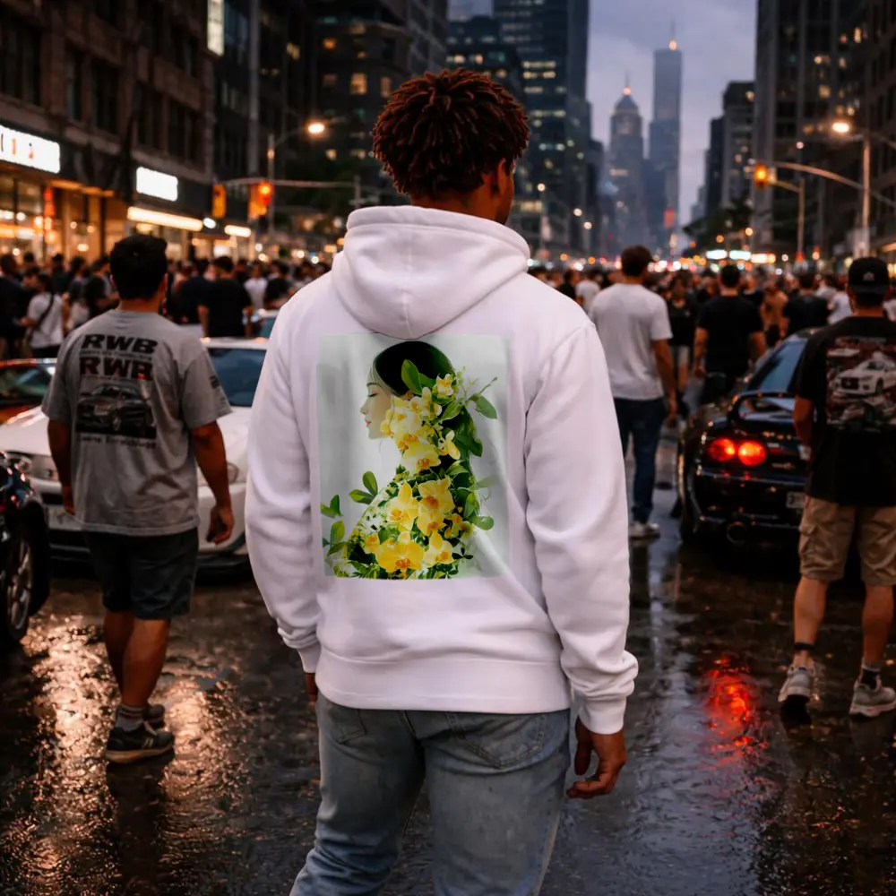 Woman Silhouette Double Exposure Yellow Orchids – Hoodies