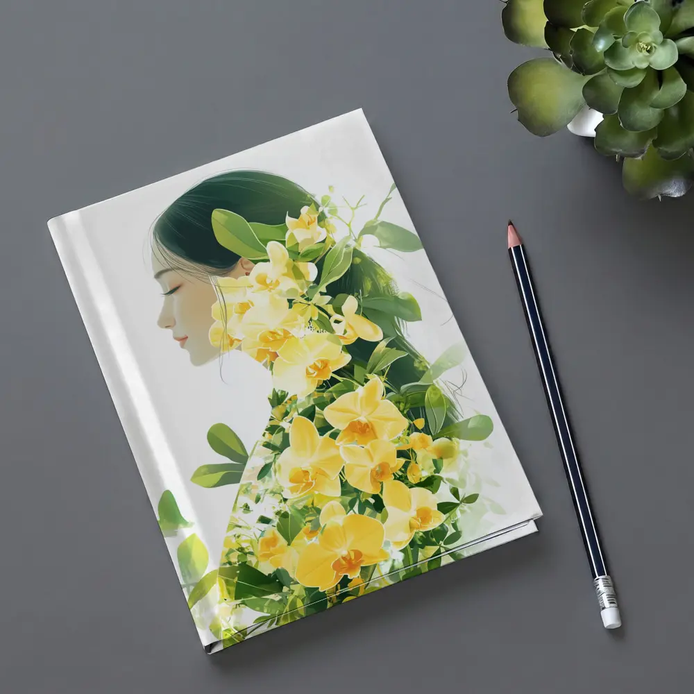 Woman Silhouette Double Exposure Yellow Orchids – Notebooks