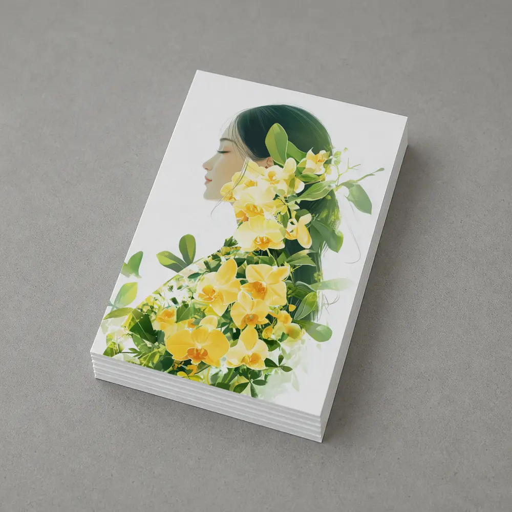Woman Silhouette Double Exposure Yellow Orchids – Postcards