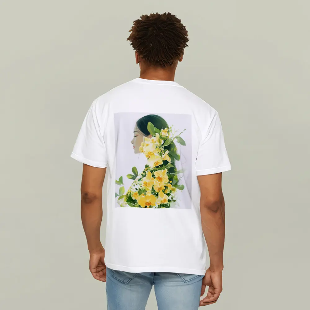 Woman Silhouette Double Exposure Yellow Orchids – T-Shirts