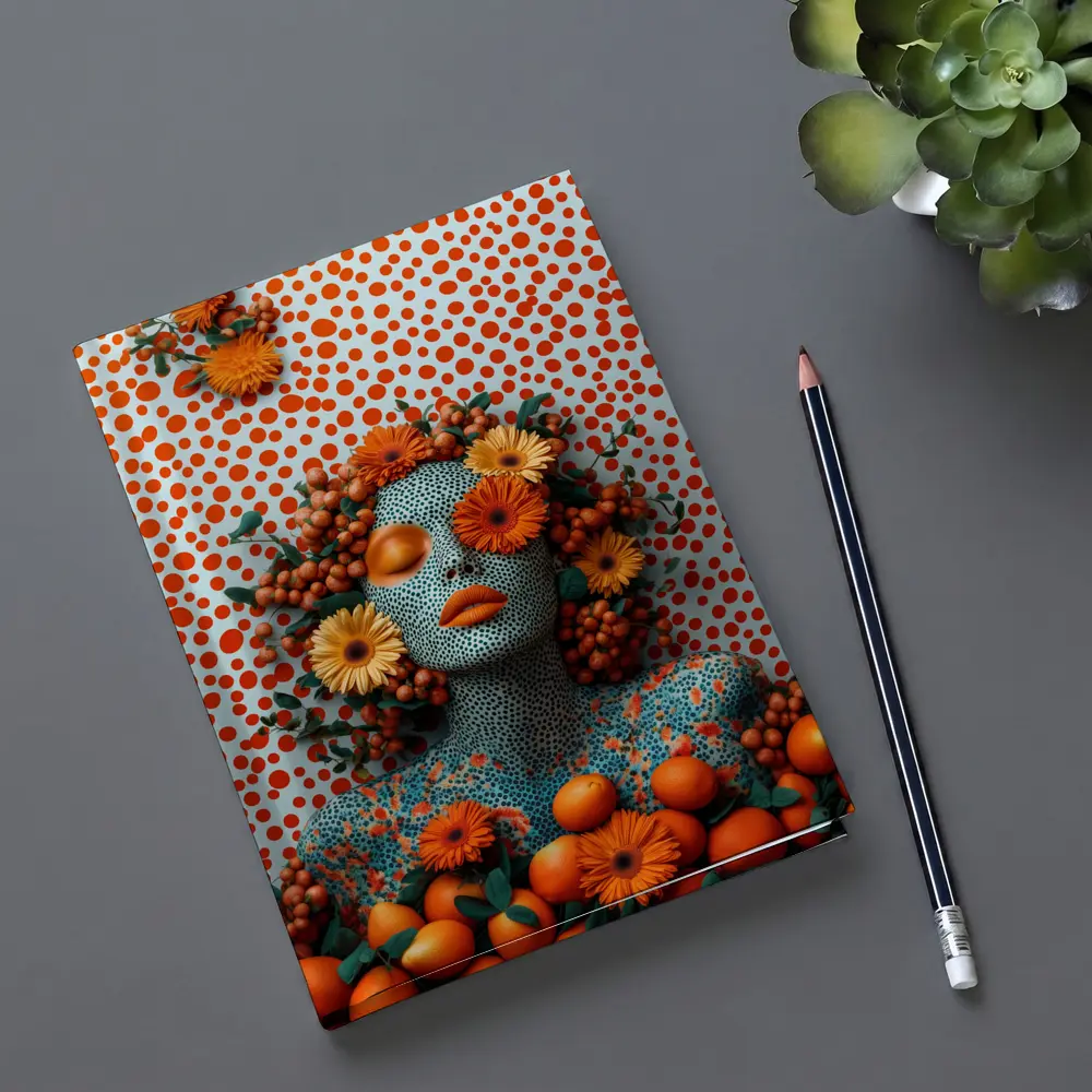 Orange Floral Woman Pop Art Dotted Background – Notebooks