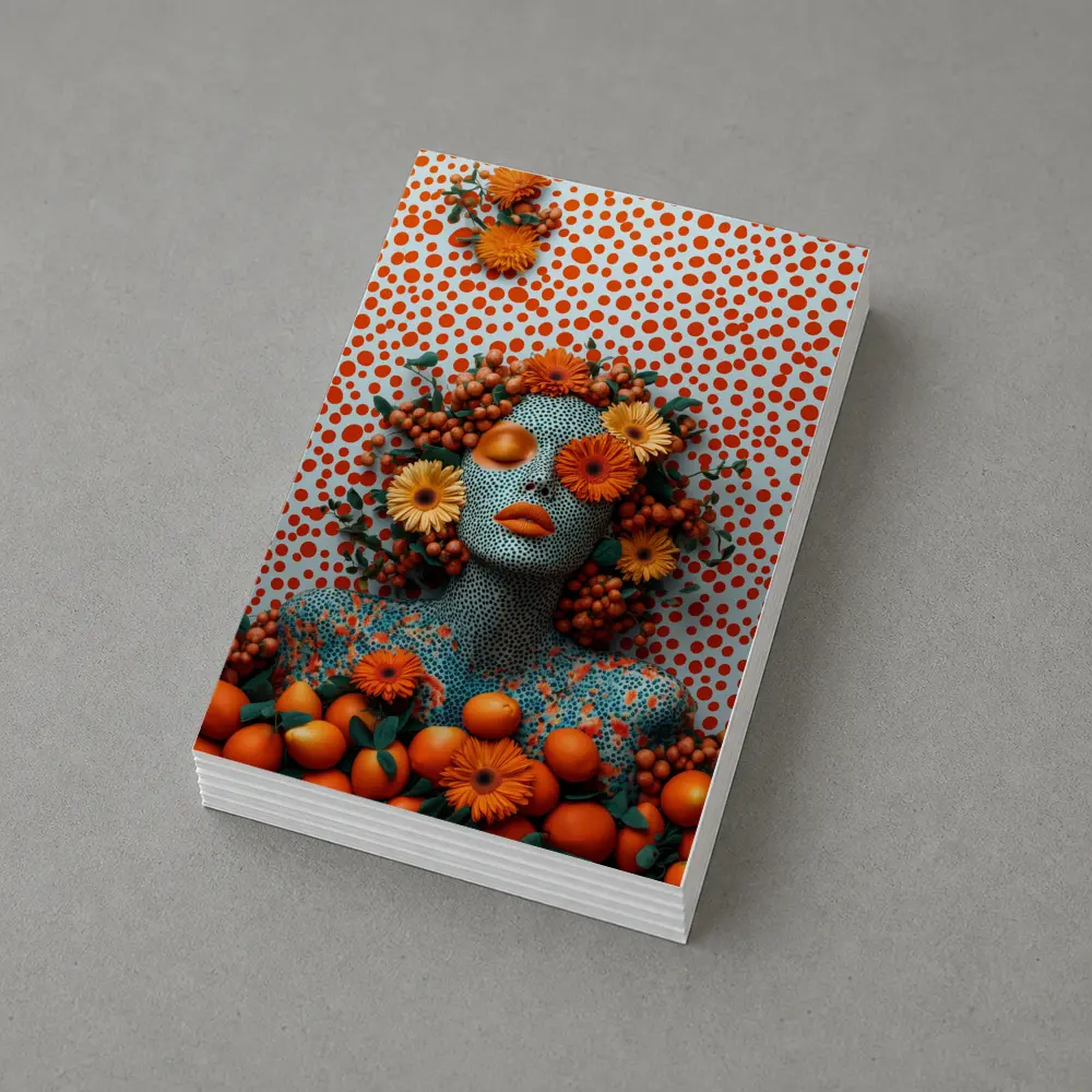 Orange Floral Woman Pop Art Dotted Background – Postcards