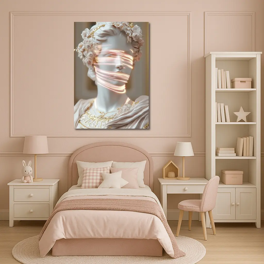 Greek Marble Statue Neon Light Floral – Wall Art