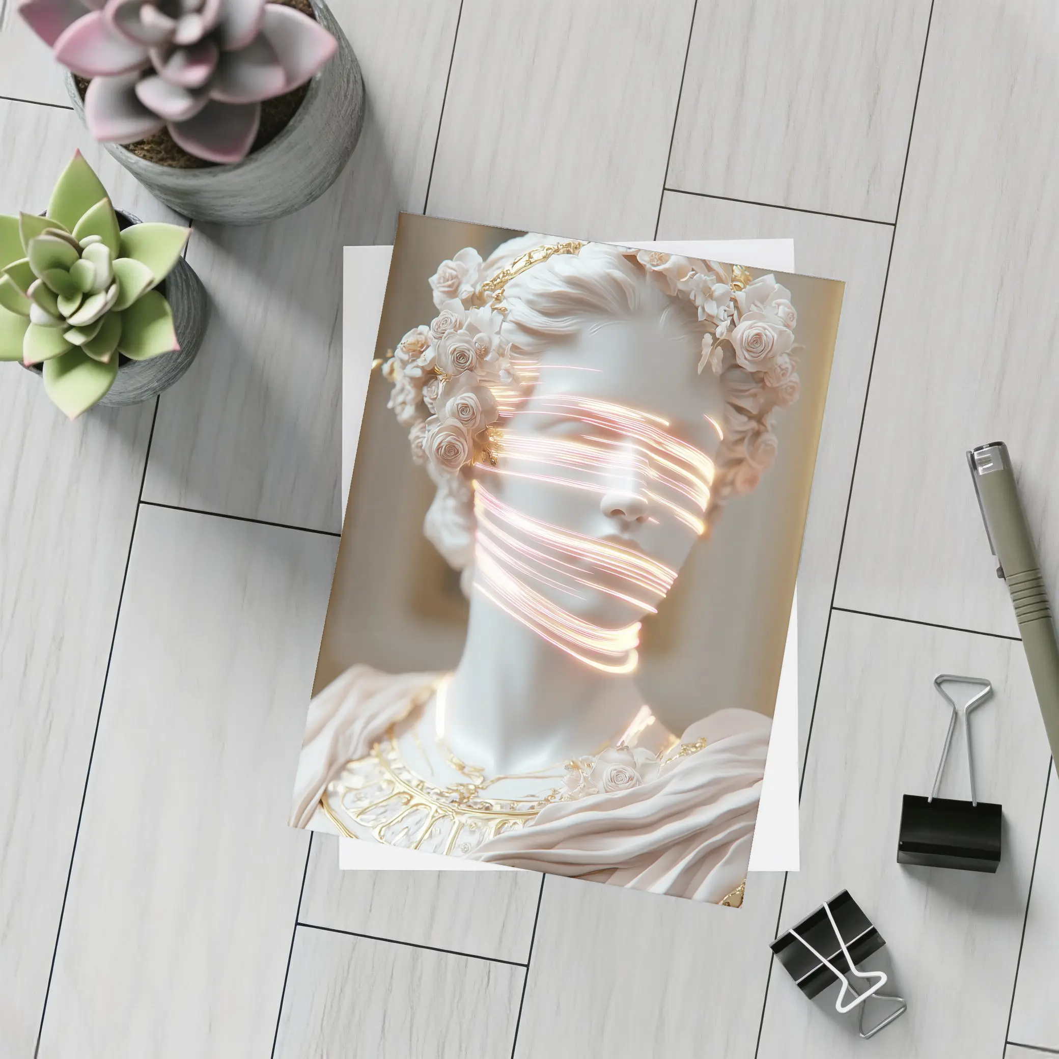 Greek Marble Statue Neon Light Floral – Postcards