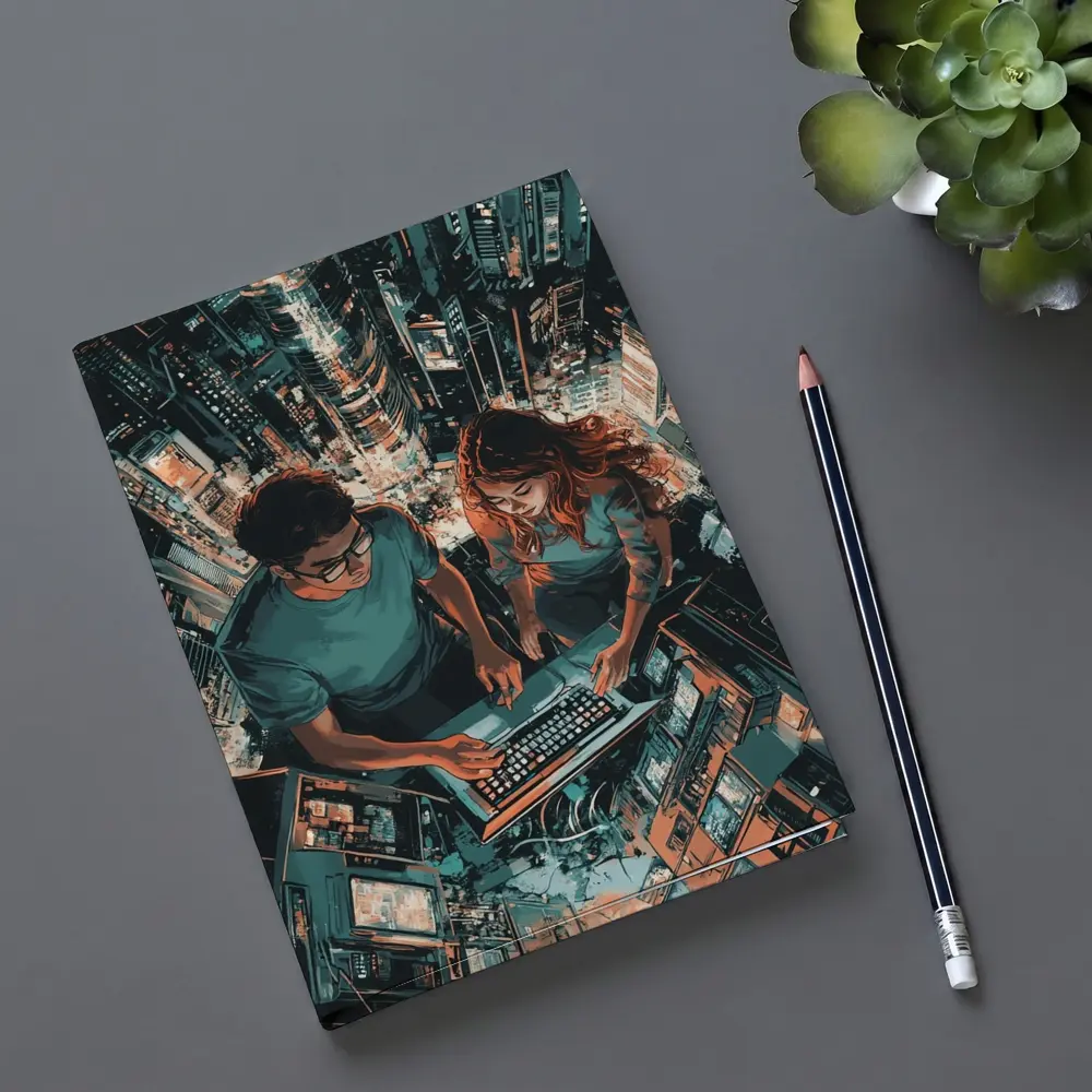 Two People Working Laptop Night City – Notebooks