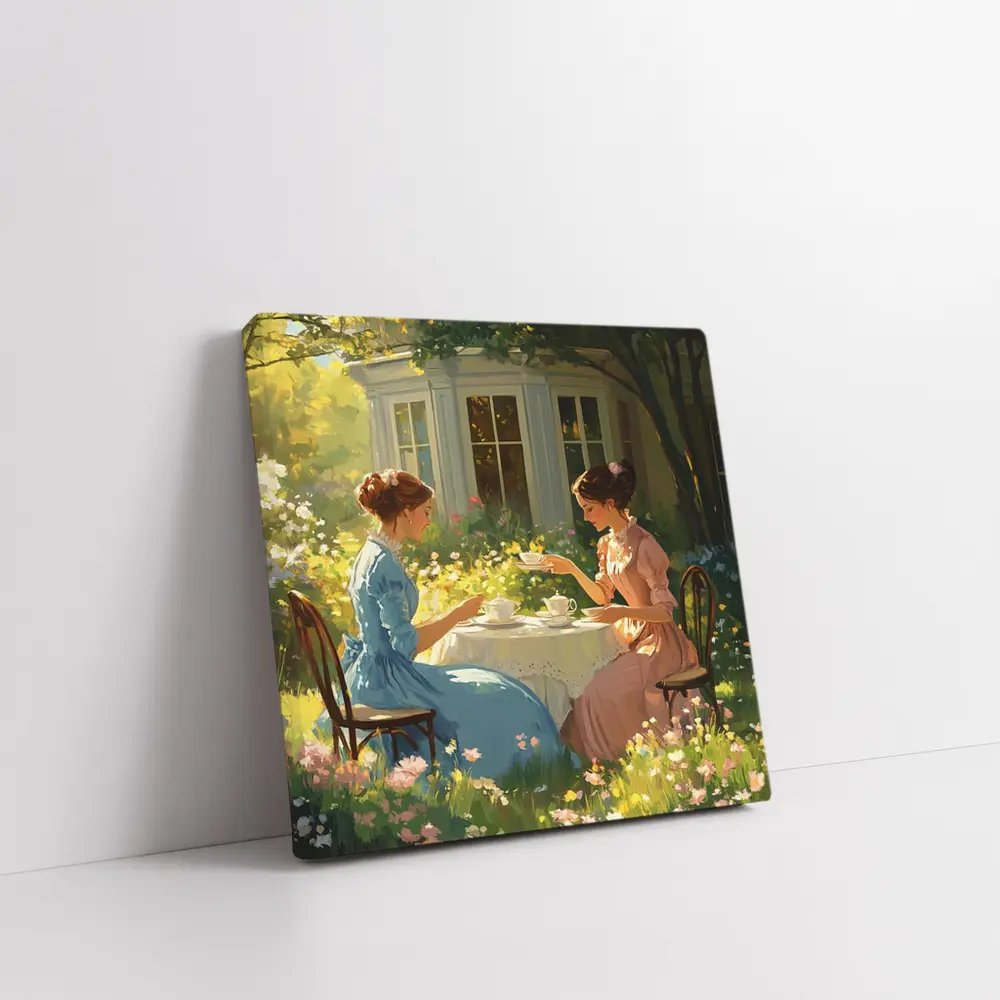 Two Women Garden Tea Party Illustration – Wall Art