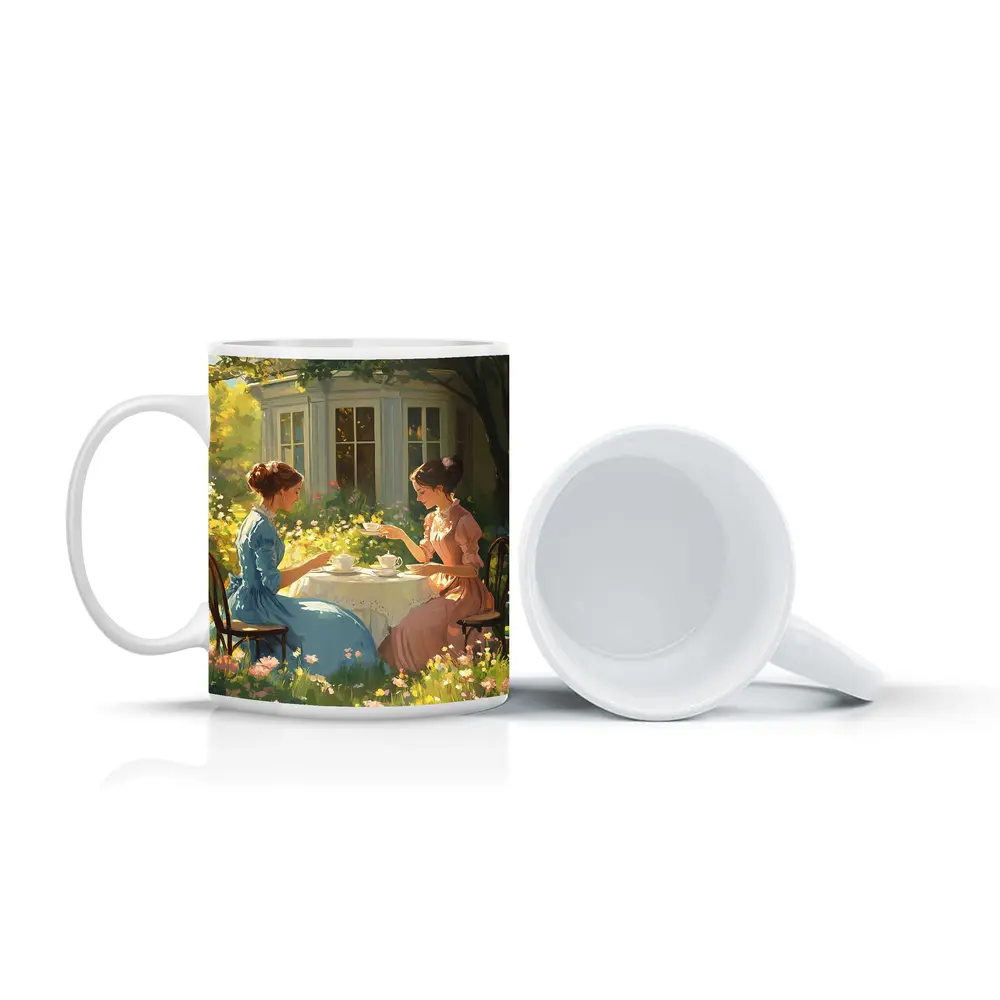 Two Women Garden Tea Party Illustration – Mugs