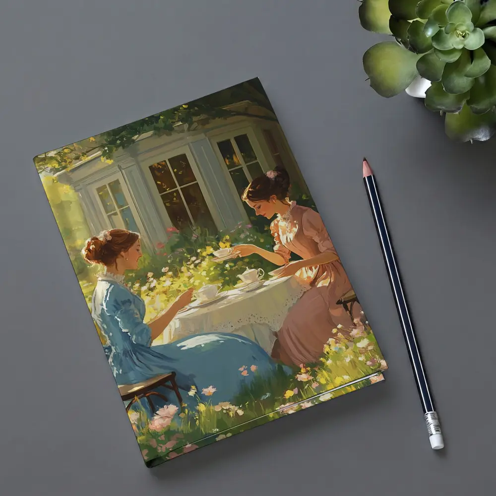 Two Women Garden Tea Party Illustration – Notebooks