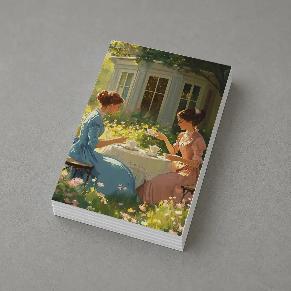 Two Women Garden Tea Party Illustration – Postcards