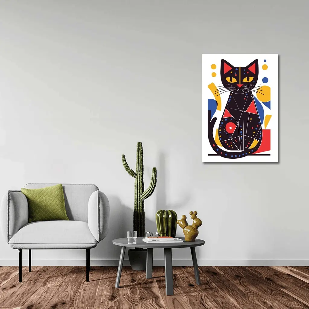 Black Cat Abstract Geometric Colorful Art – Wall Art