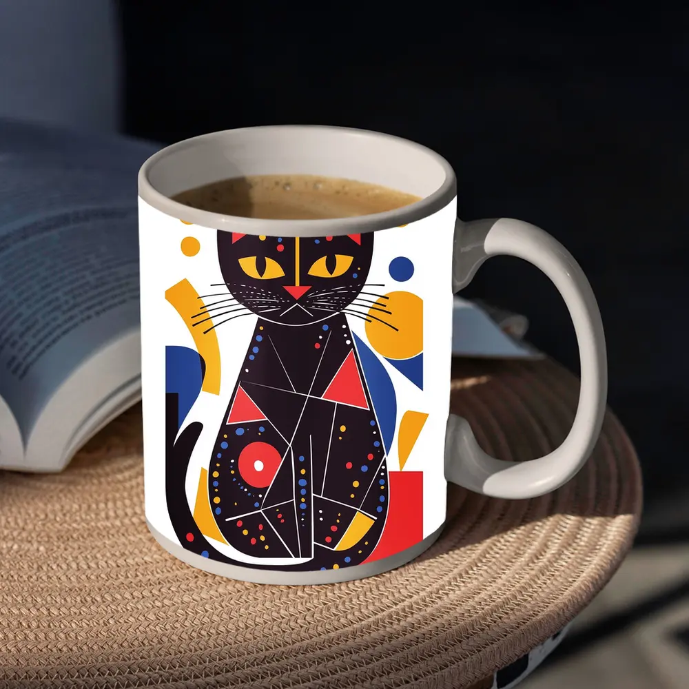 Black Cat Abstract Geometric Colorful Art – Mugs
