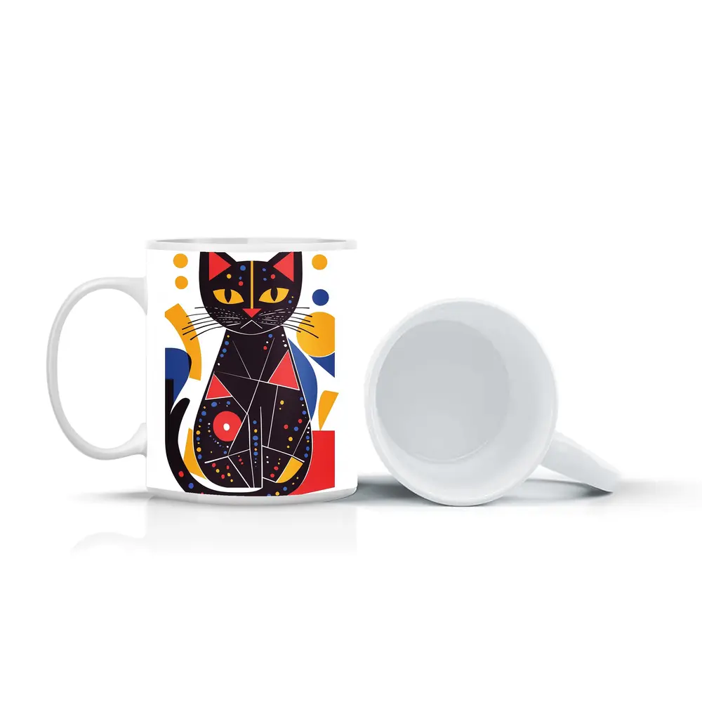 Black Cat Abstract Geometric Colorful Art – Mugs
