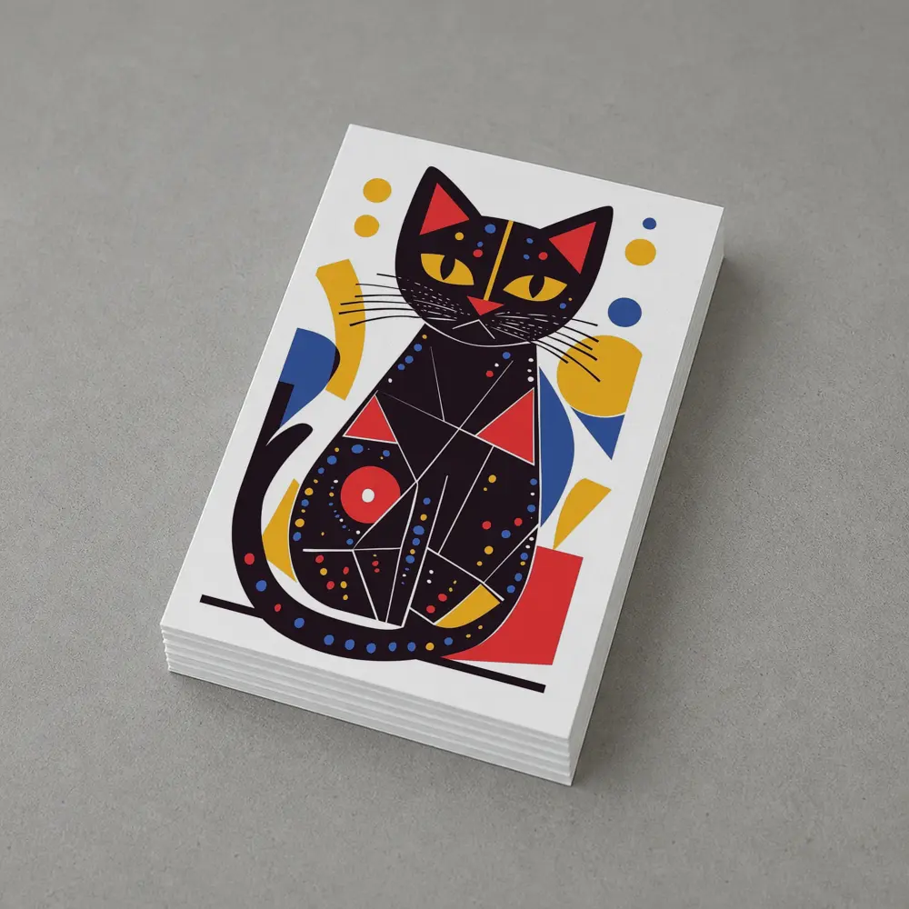Black Cat Abstract Geometric Colorful Art – Postcards