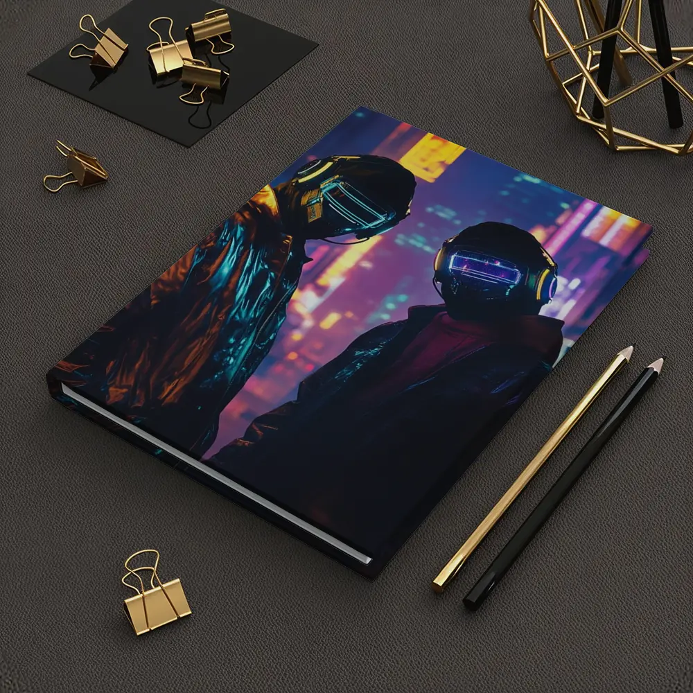 Two Cyberpunk Figures Neon City Night – Notebooks