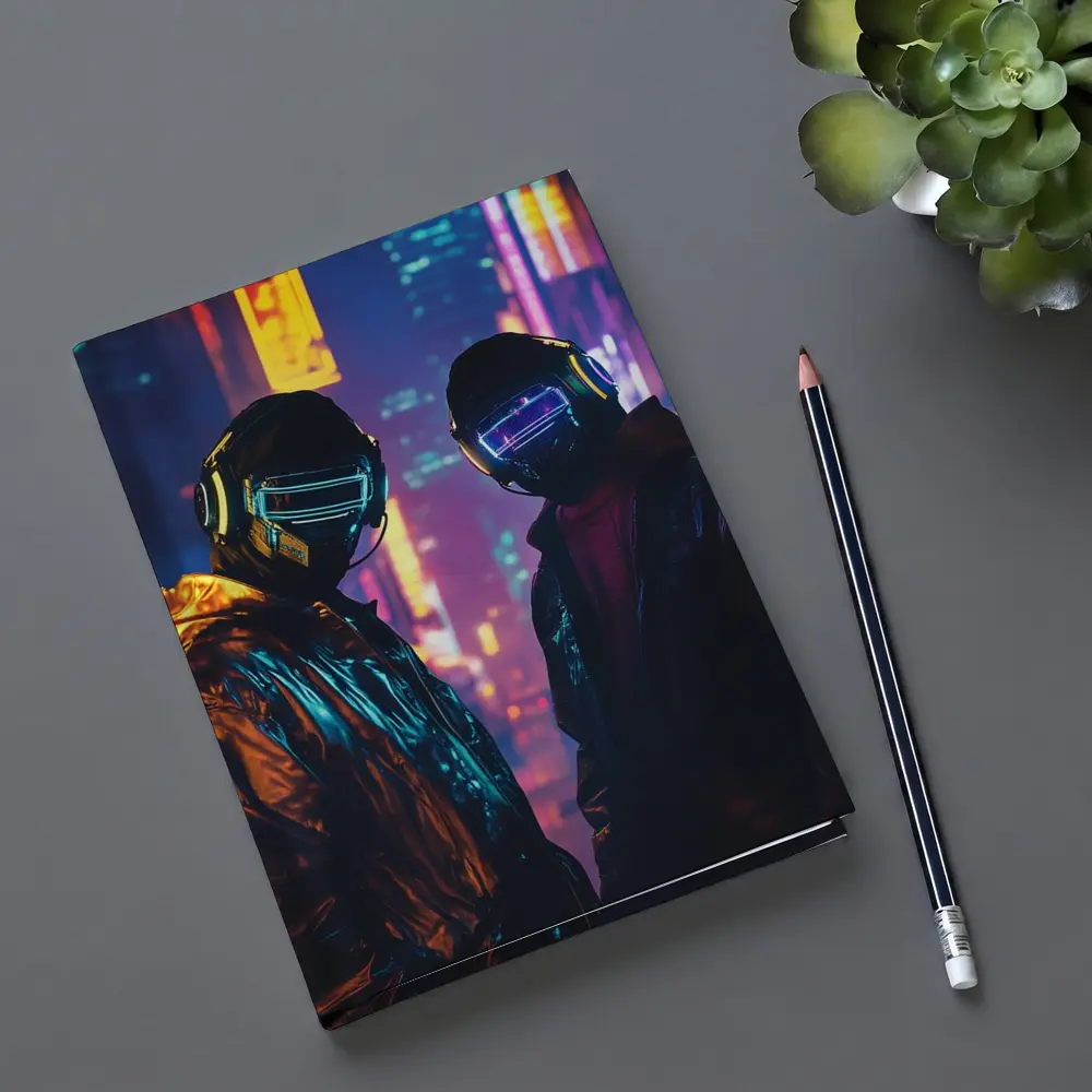 Two Cyberpunk Figures Neon City Night – Notebooks