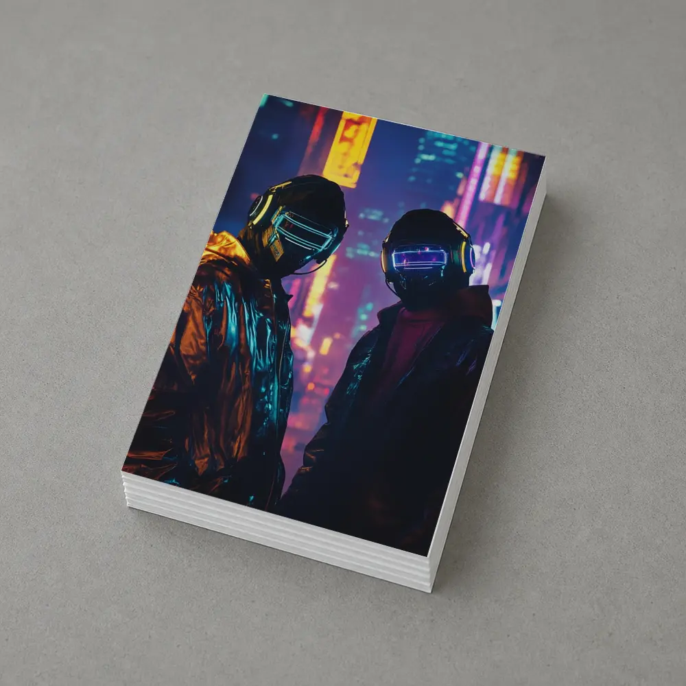 Two Cyberpunk Figures Neon City Night – Postcards