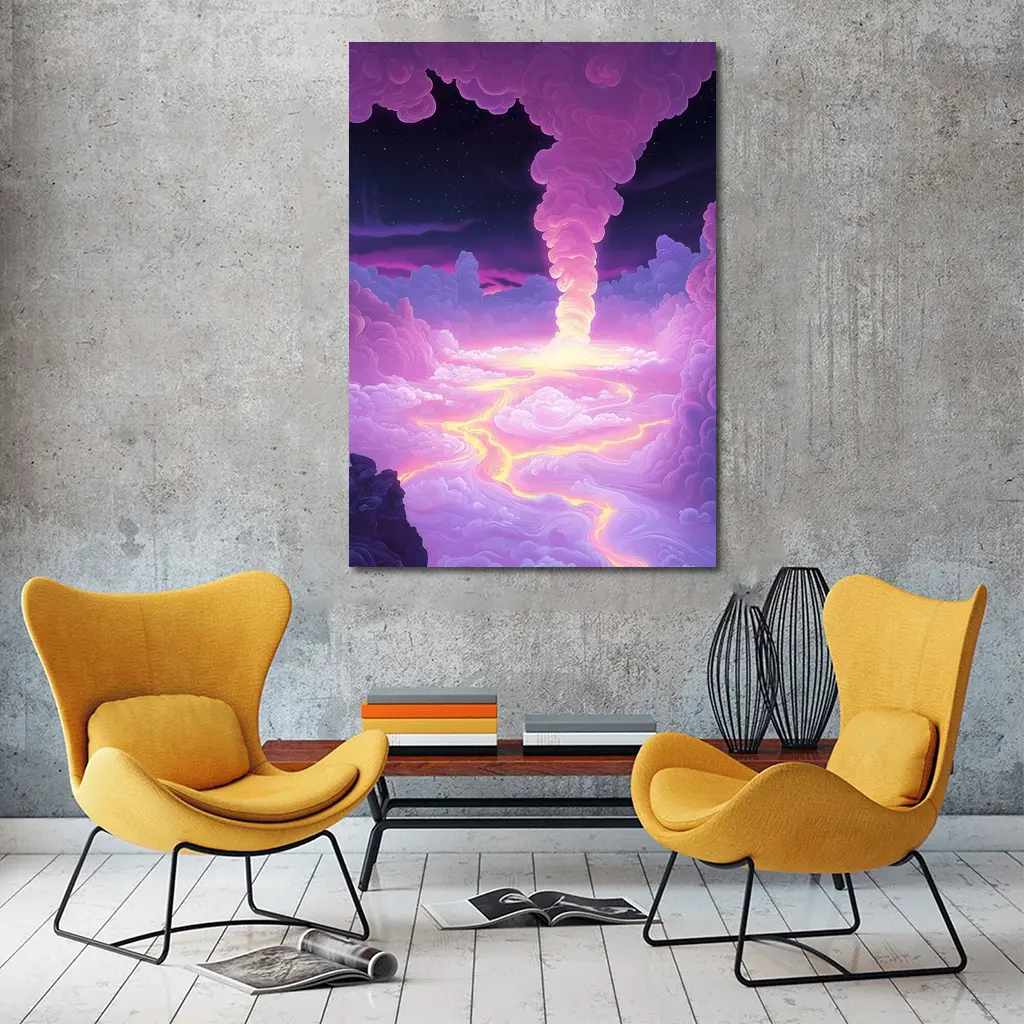 Purple Fantasy Sky Clouds Glowing Tornado – Wall Art