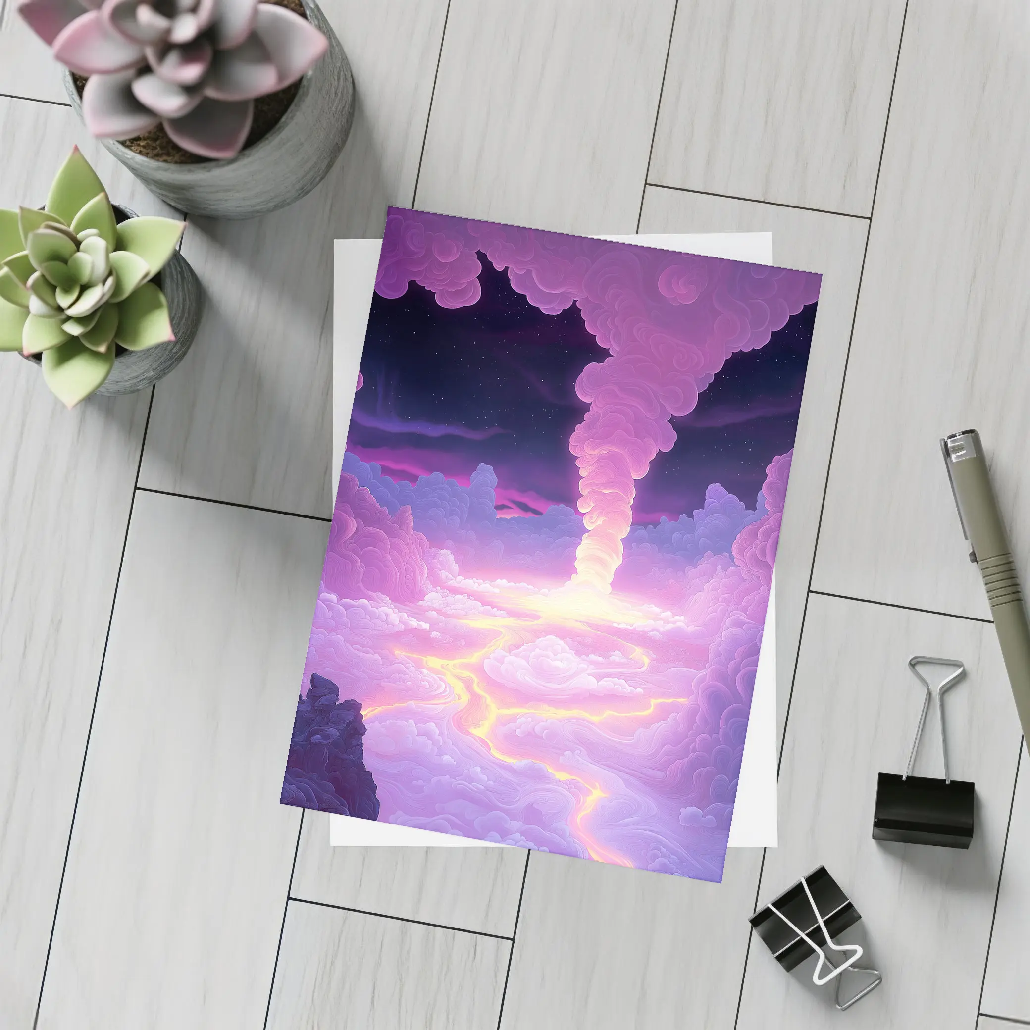 Purple Fantasy Sky Clouds Glowing Tornado – Postcards