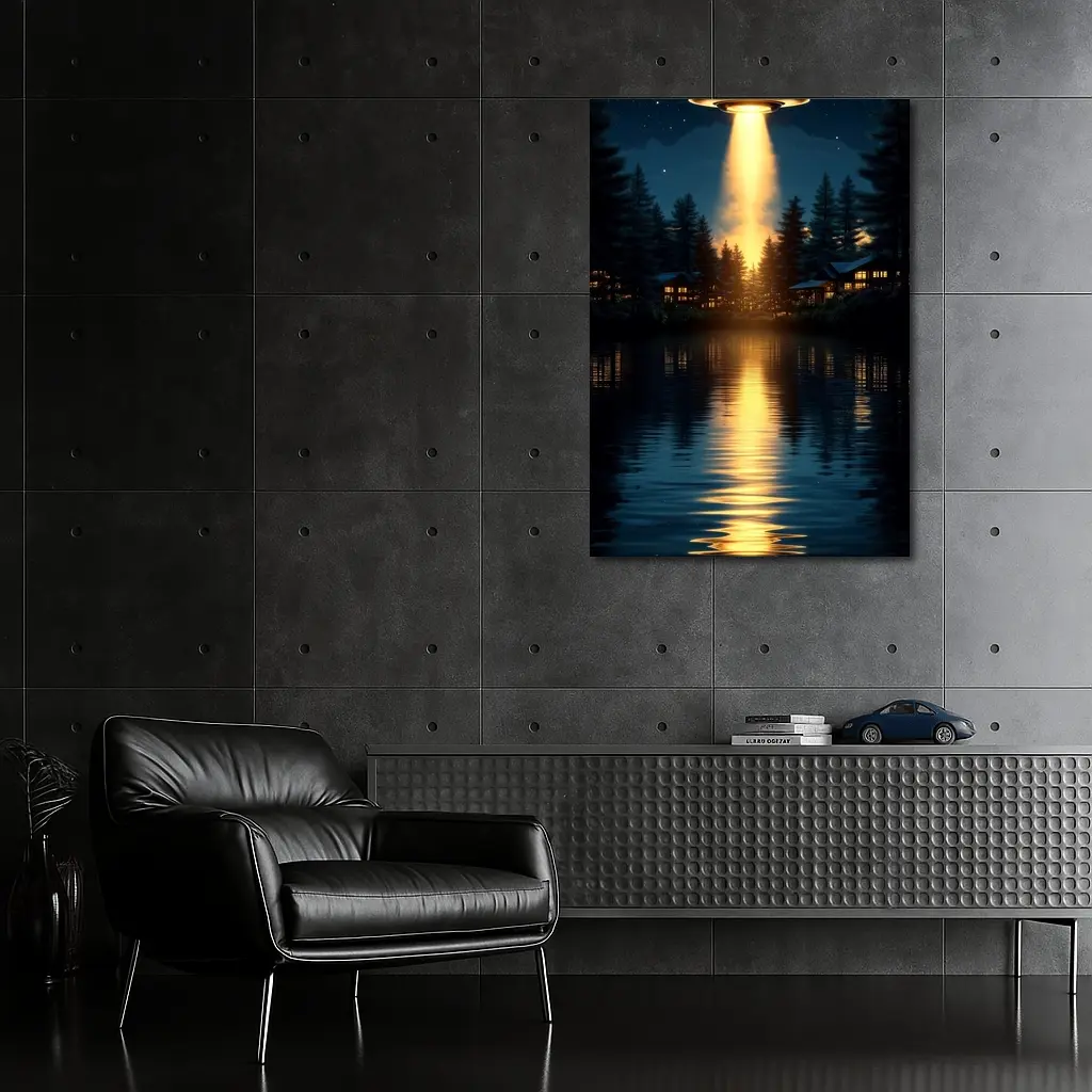 UFO Abduction Beam Over Night Lake – Wall Art