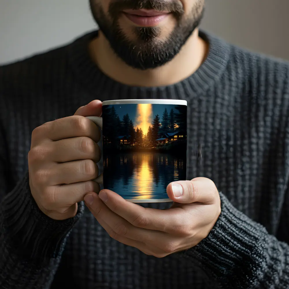 UFO Abduction Beam Over Night Lake – Mugs
