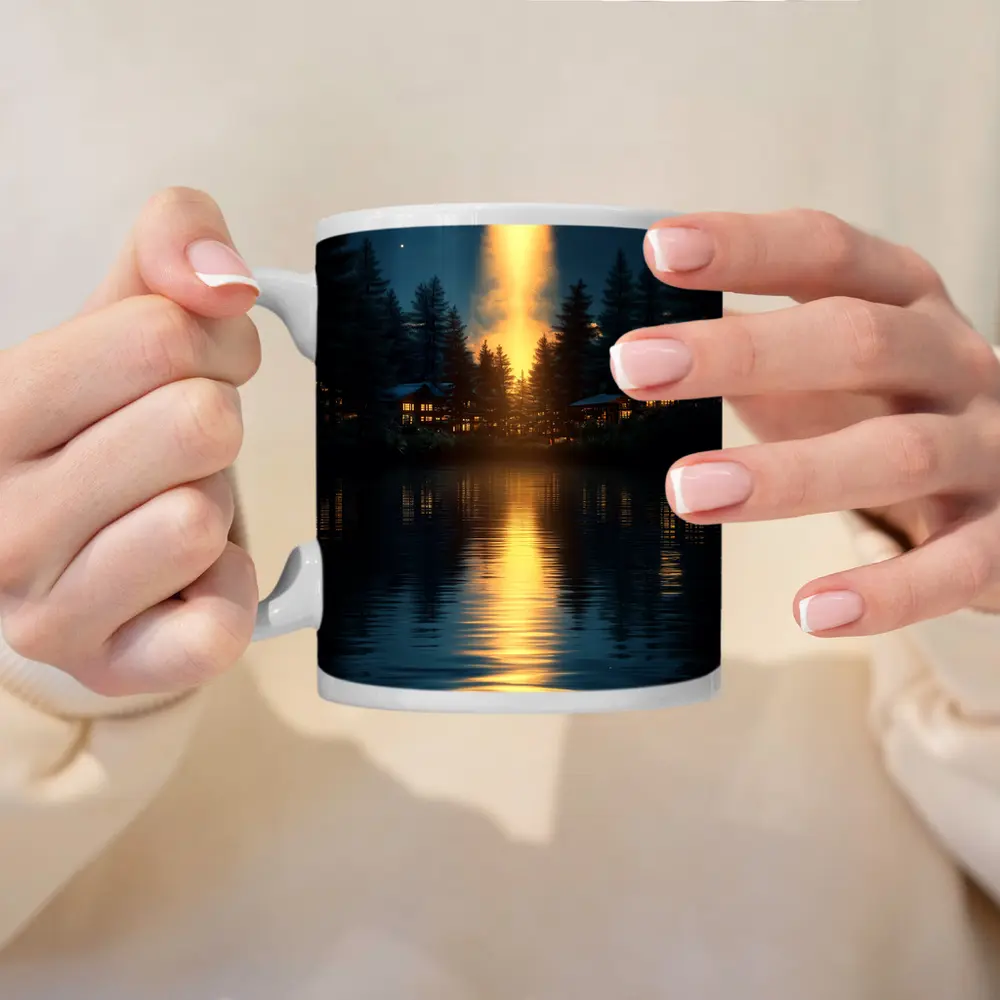 UFO Abduction Beam Over Night Lake – Mugs