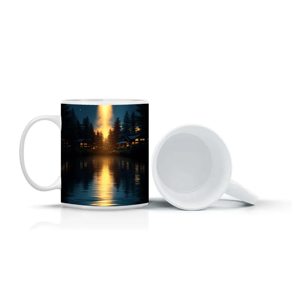 UFO Abduction Beam Over Night Lake – Mugs