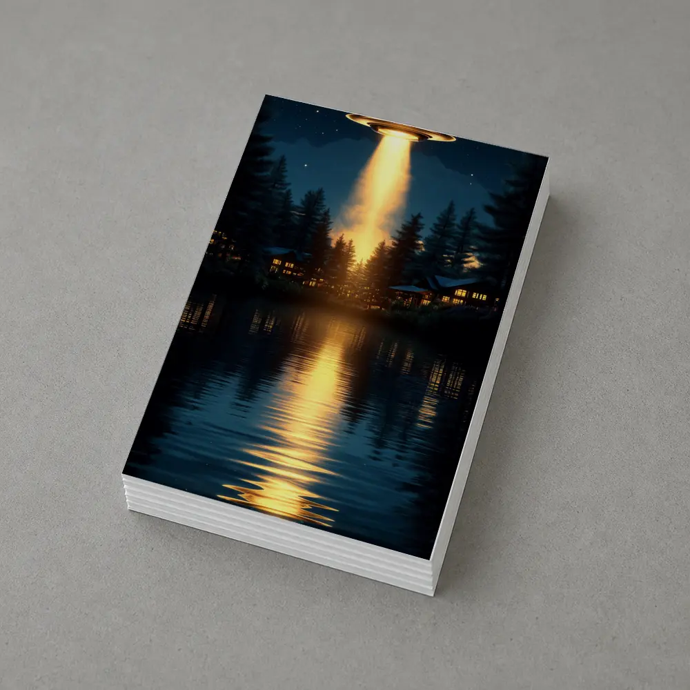 UFO Abduction Beam Over Night Lake – Postcards