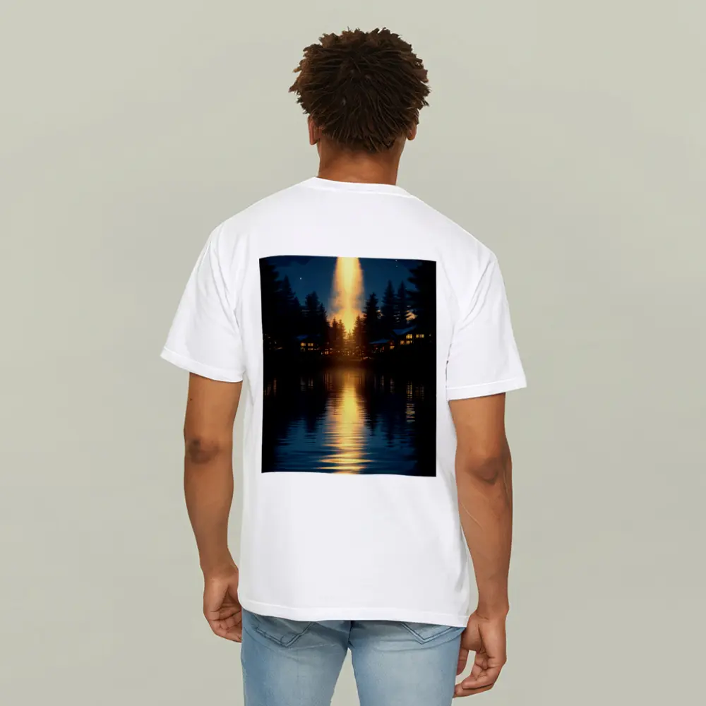 UFO Abduction Beam Over Night Lake – T-Shirts