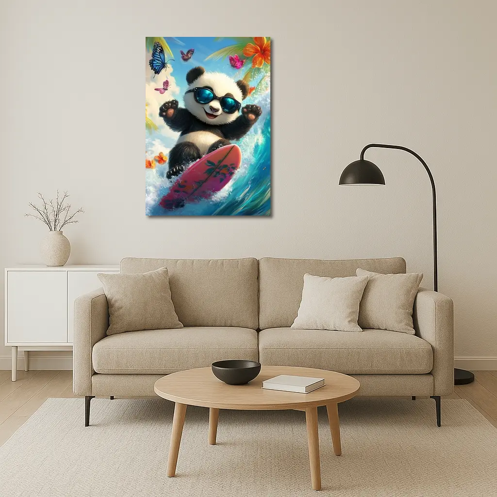 Panda Surfing Ocean Waves Tropical Summer – Wall Art
