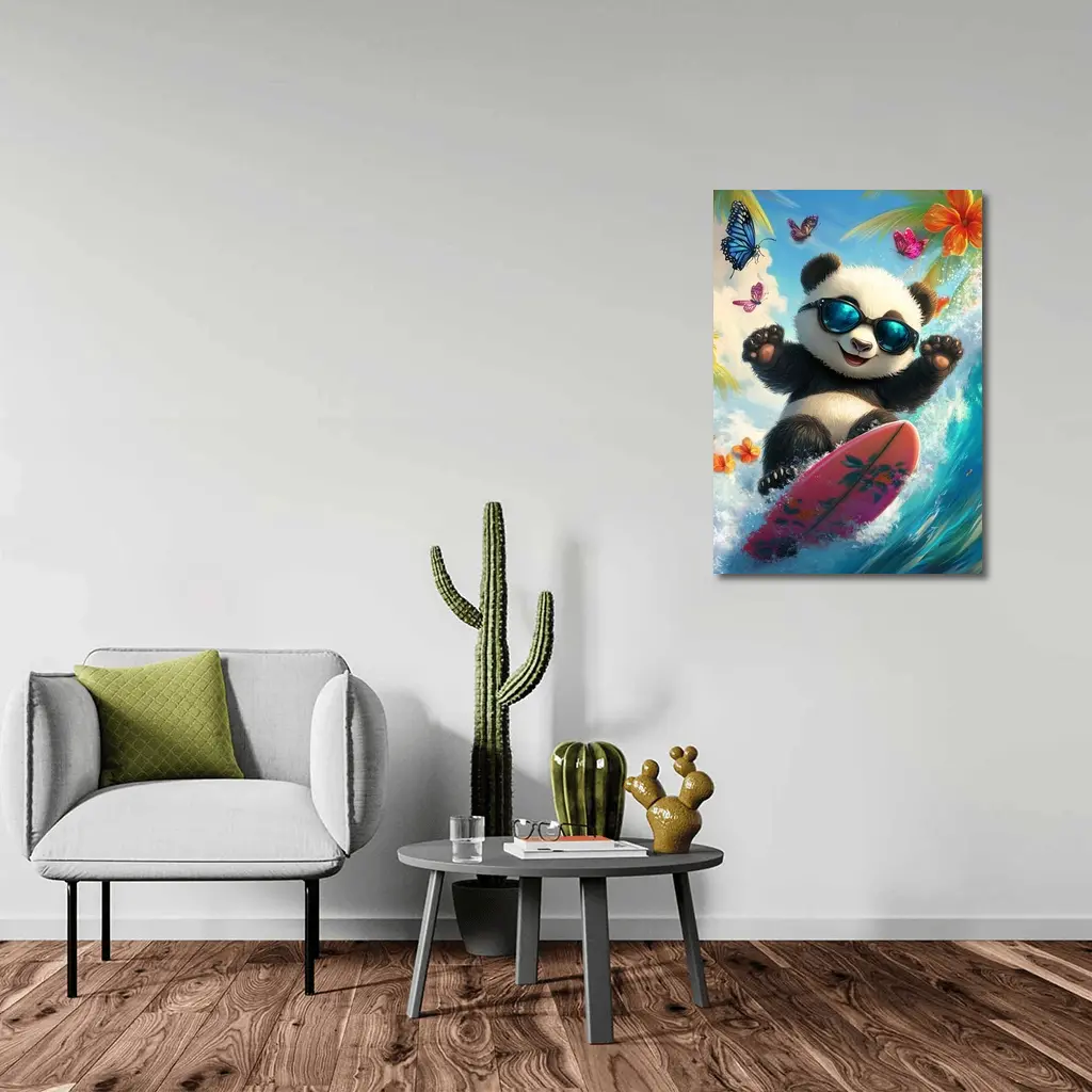 Panda Surfing Ocean Waves Tropical Summer – Wall Art