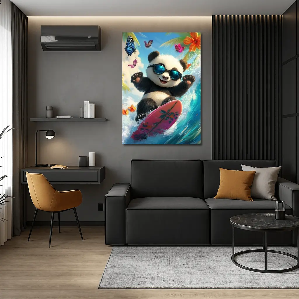 Panda Surfing Ocean Waves Tropical Summer – Wall Art