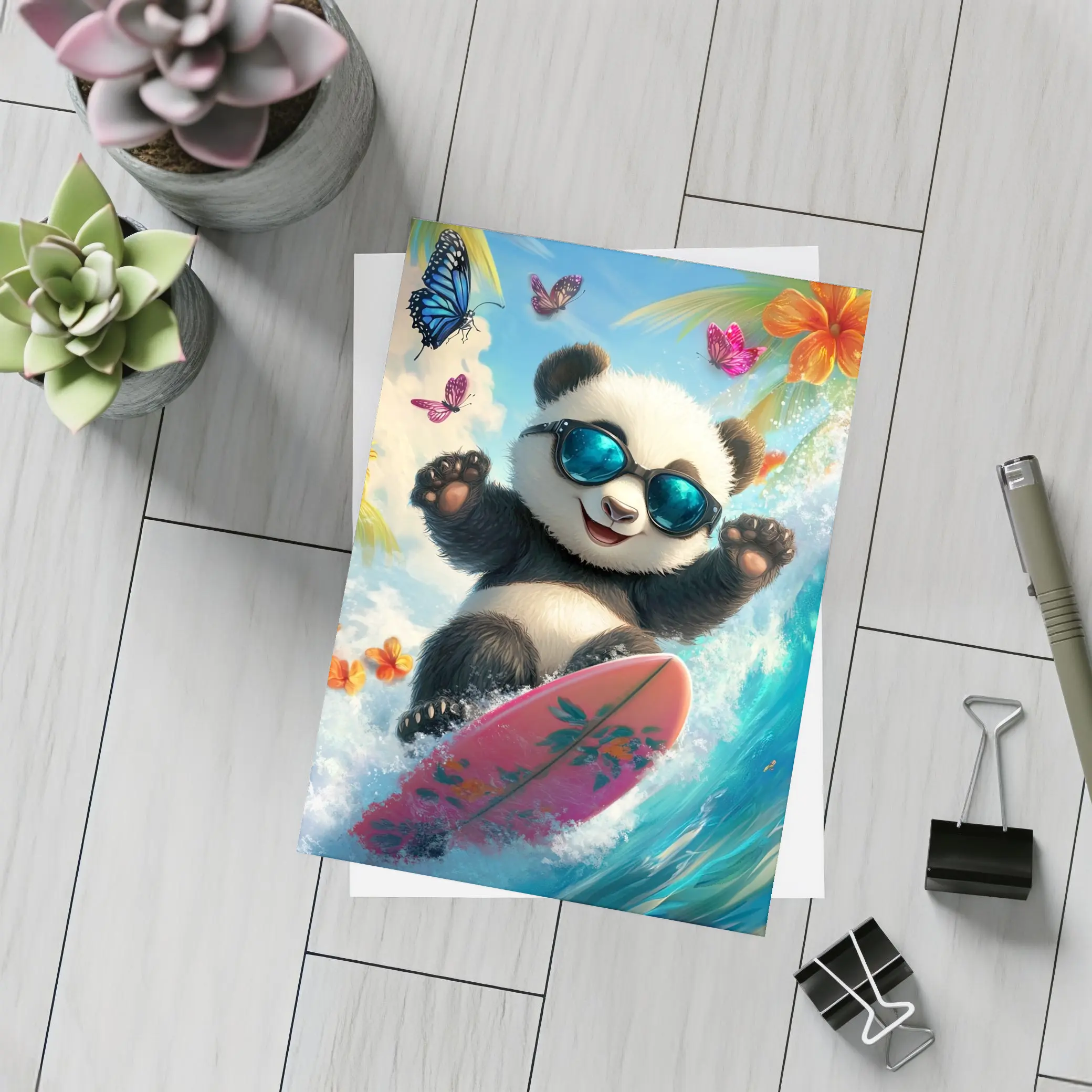 Panda Surfing Ocean Waves Tropical Summer – Postcards