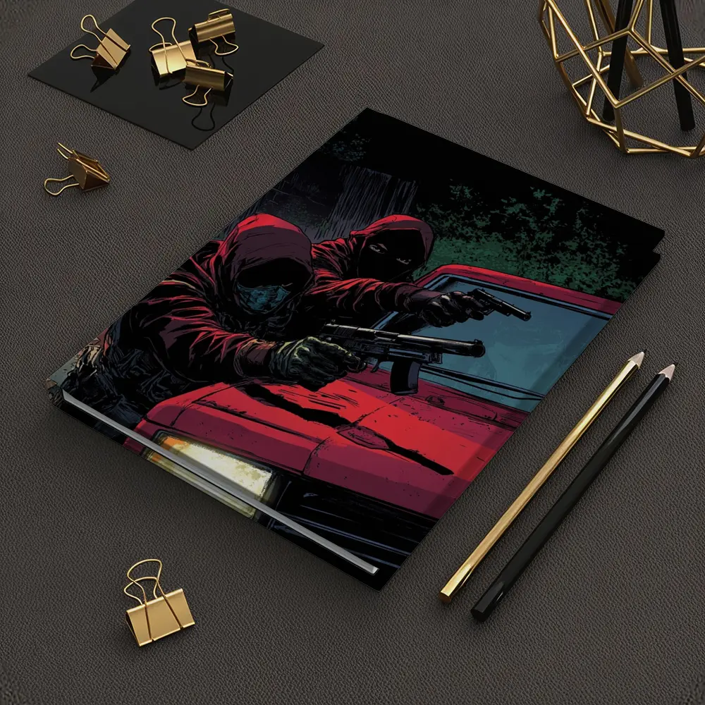 Masked Gunman Red Car Comic Art – Notebooks