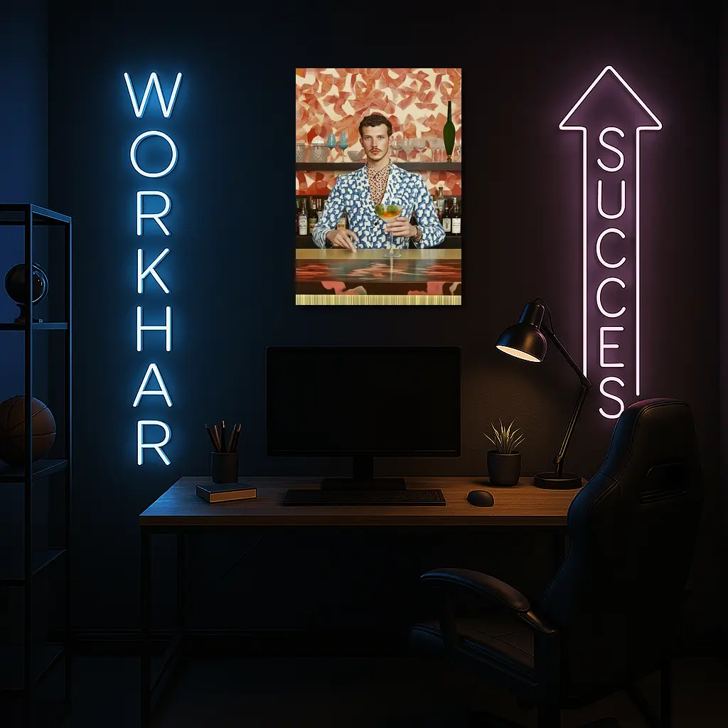 Stylish Man at Retro Bar Counter – Wall Art