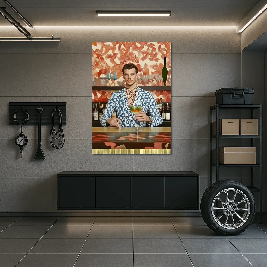 Stylish Man at Retro Bar Counter – Wall Art
