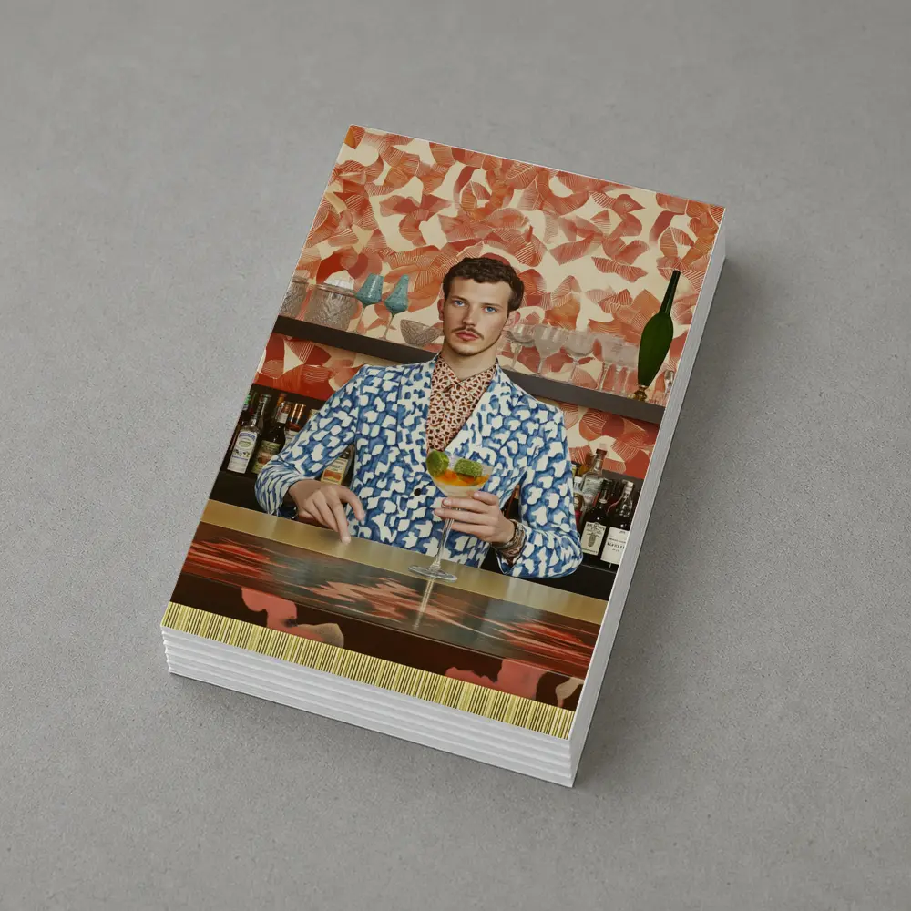Stylish Man at Retro Bar Counter – Postcards