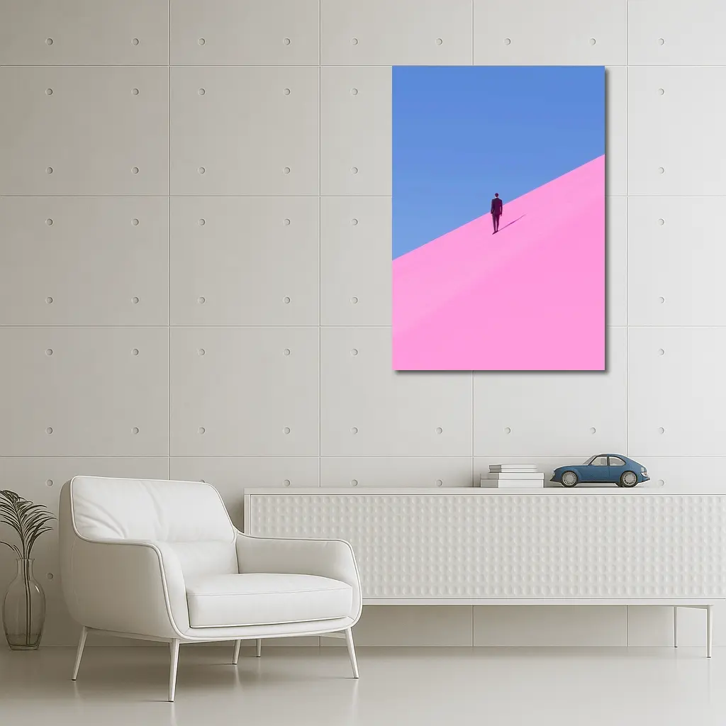 Man in Suit Climbing Pink Sand Dune – Wall Art