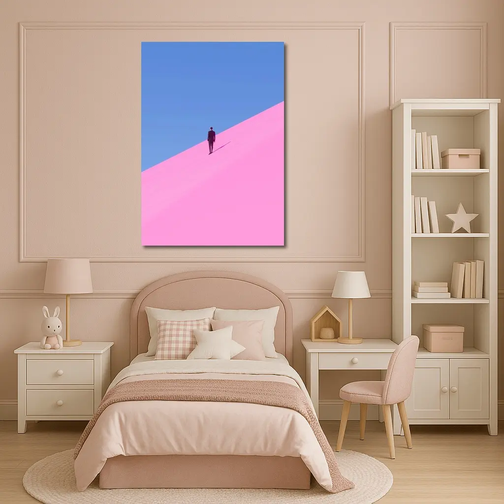 Man in Suit Climbing Pink Sand Dune – Wall Art