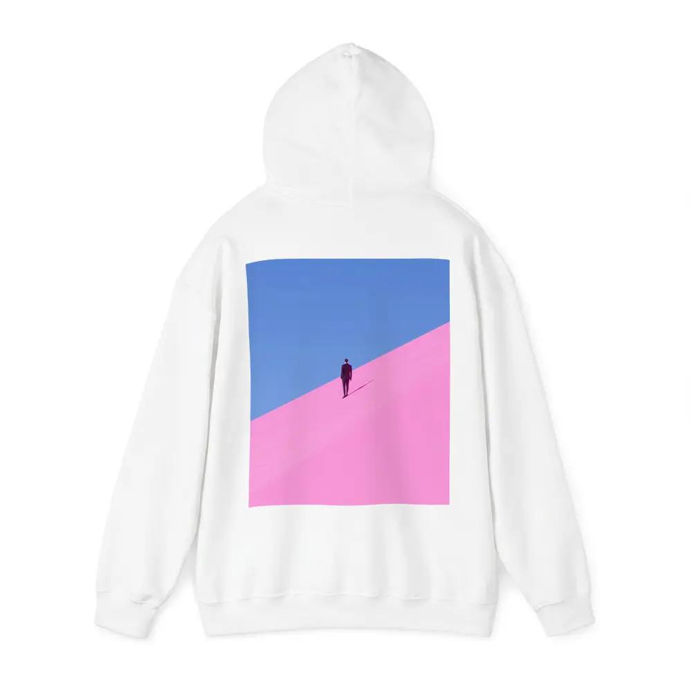 Man in Suit Climbing Pink Sand Dune – Hoodies